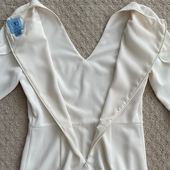 CeCe White Ruffle V-Neck Sheath Dress Size 0 Feminine Bridal Shower Summer - Picture 10 of 13